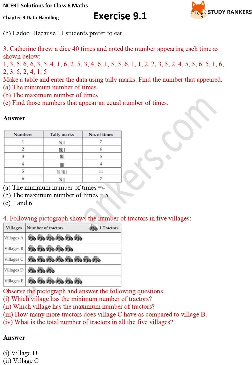 NCERT Solutions for Class 6 Maths Chapter 9 Data Handling Exercise 9.1 Part 2