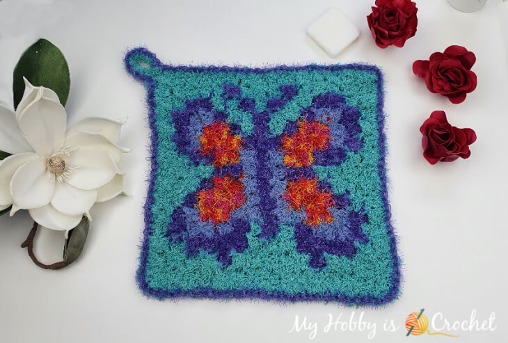 C2C Crochet Butterfly Scrubby