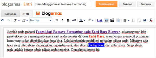 Cara Menggunakan Remove Formatting pada Entri Baru