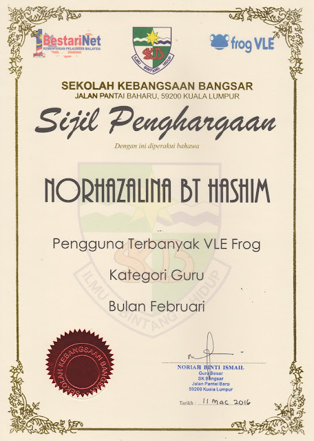 PUSAT SUMBER SEKOLAH: PEMENANG VLE FROG BULAN FEBRUARI 2016