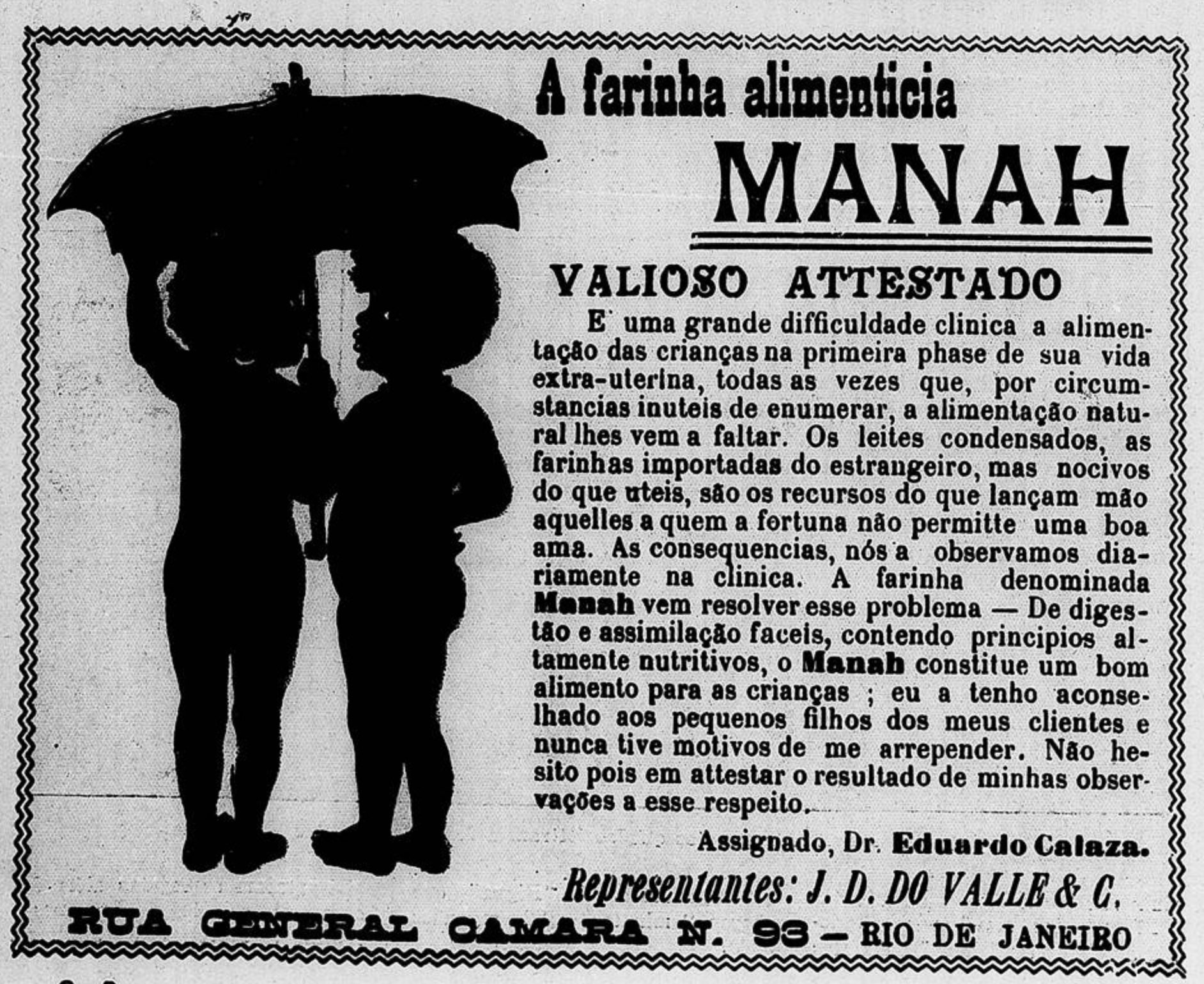 Propaganda antiga da Farinha Alimentícia Manah veiculada em 1909