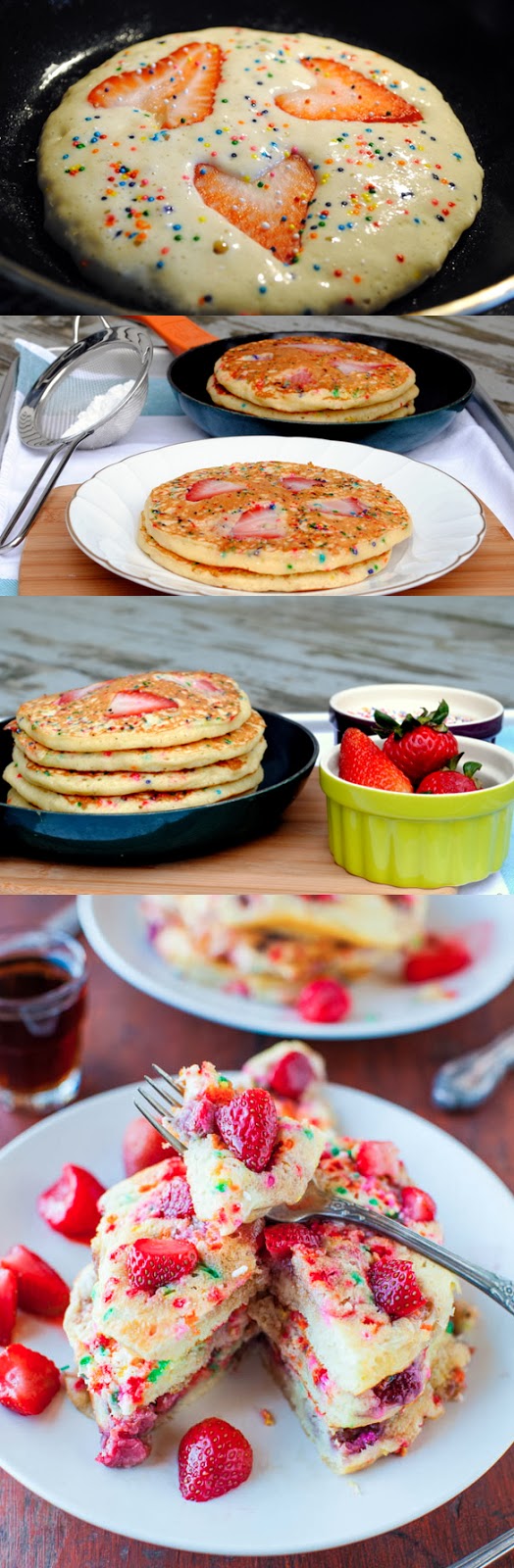 how  Funfetti Strawberry with pancakes Sprinkle strawberry Pancakes mix to make