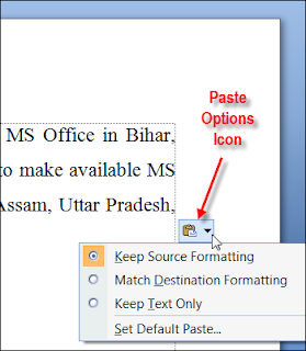 Paste Options in MS Word 2007