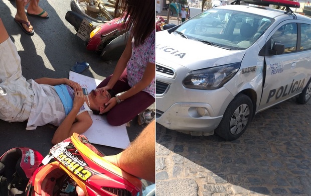 Jovem fica ferido após colidir com moto em viatura de polícia, em Santa Cruz do Capibaribe