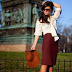 Burgundy Skirt and White Tie Blouse , & the most flattering of hemlines