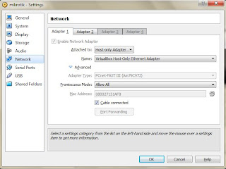 Konfigurasi Gateway dan DNS di Mikrotik Virtual Box