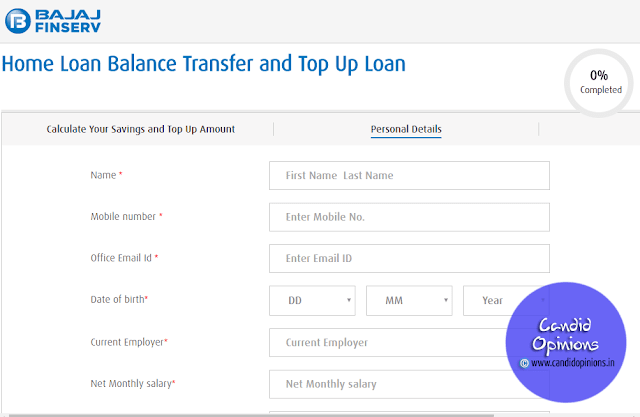 Bajaj Finserv's online Home Loan Balance Transfer application form