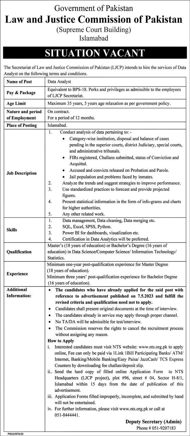 Data Analyst Jobs in Ministry of Law & Justice