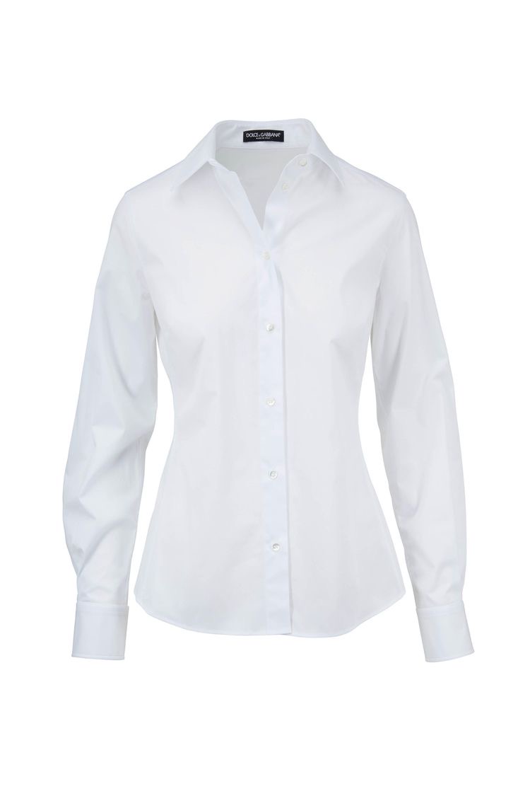 Photo of a white long sleeve botton down shirt.