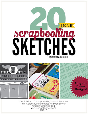 Scrapbooking Sketch Idea Books from www.jengallacher.com. #scrapbooking #scrapbooksketch #ideabook #ebook