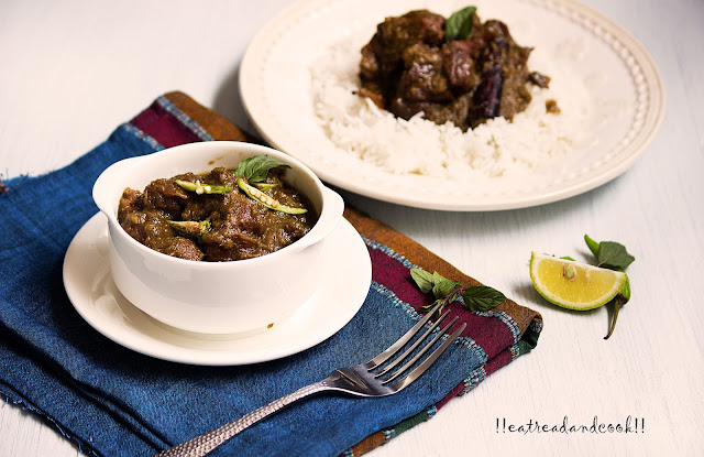simple and easy Hara Masala Gosht recipe / Mutton in a Green spiced Sauce recipe with step by step pictures