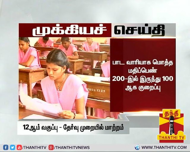 12-ம் வகுப்பு பொதுத்தேர்வு - மொத்த மதிப்பெண் 200ல் இருந்து 100 ஆக குறைப்பு. 