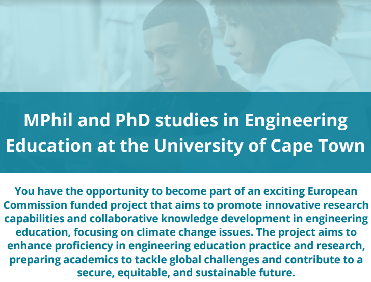 MPhil and PhD studies in Engineering Education at the University of Cape Town