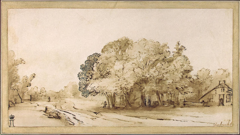 Village Road by Rembrandt Harmenszoon van Rijn - Landscape Drawings from Hermitage Museum