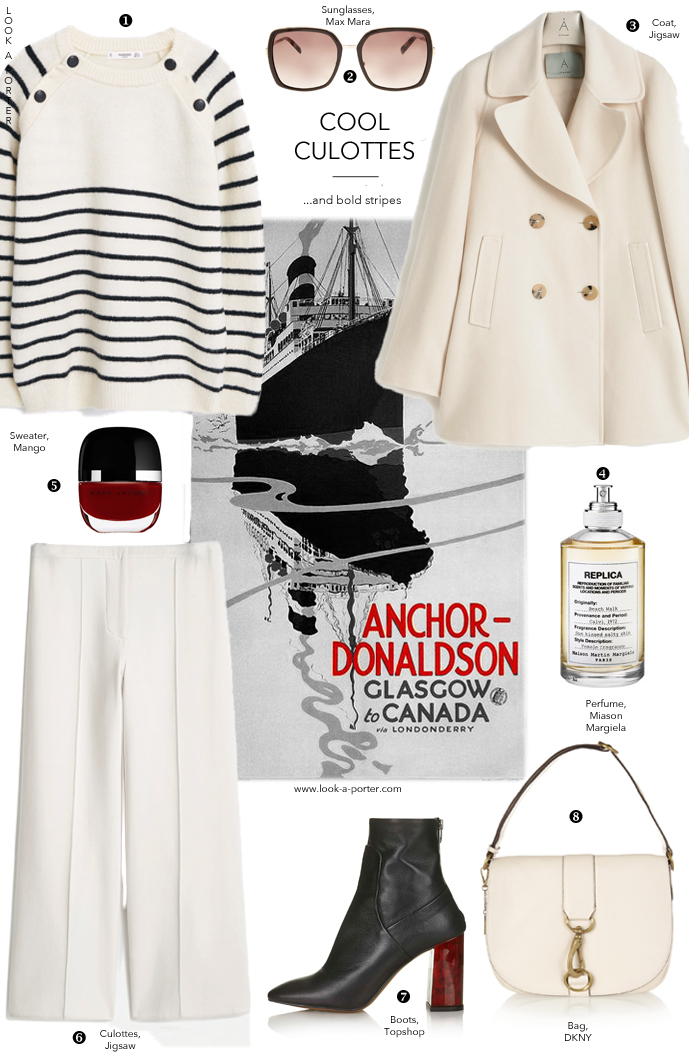 Naughty nauticals, culottes and whites with a touch of lipstick red here and there via www.look-a-porter.com style & fashion blog, outfit inspiration delivered daily