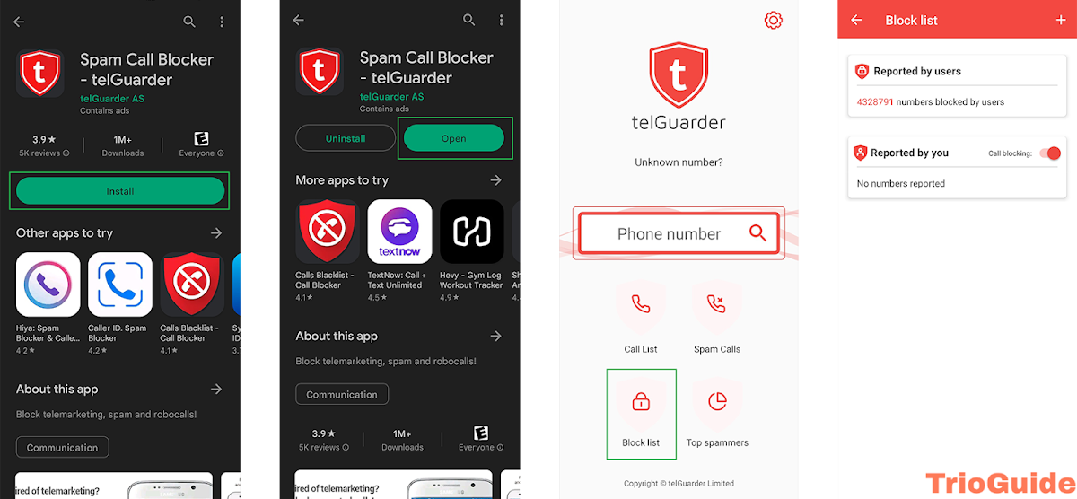 using telGuarder app to find blocked numbers