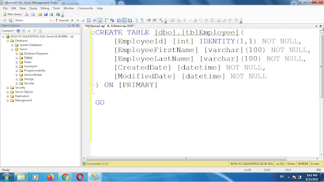 Create table in SQL server