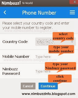 How to buy Nimbuckz in Nimbuzz N-world?  verify mobile number and enter Nimbuzz password - www.nimbuzzinfo.blogspot.com