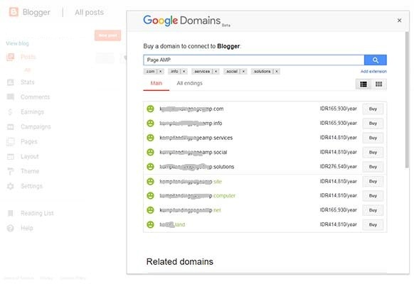 Daftar nama domain dan harga di Google Domains