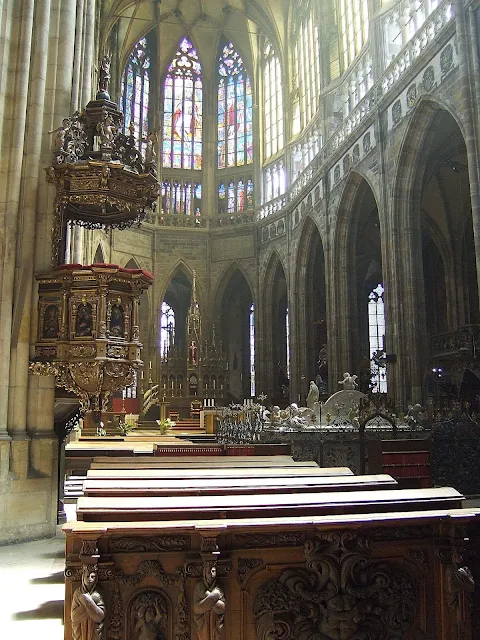 Inside the St. Vitus Cathedral in Prague Castle