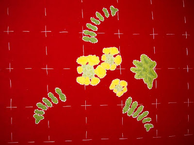 Ruth O'Leary Textile Art: embroidered cowslip and all three ferns on St Cuthbert's Banner