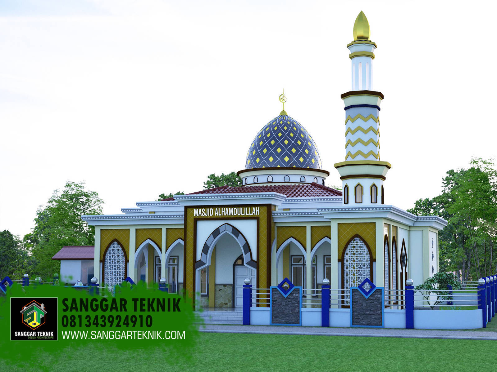  DESAIN  MASJID  MINIMALIS 15X15 1 LANTAI SANGGAR TEKNIK