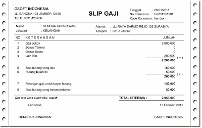 Contoh Contoh Form Slip Gaji Bulanan Karyawan Swasta Tips 