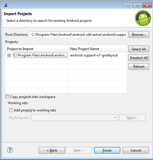 Импорт существующего Android Library Project в Eclipse