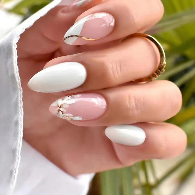 White Petal French Almond Nail