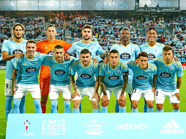 REAL CLUB CELTA DE VIGO. Temporada 2022-23. Paciência, Marchesín, Unai Núñez, Aidoo, Gonzalo Tapia. Iago Aspas, Óscar Rodríguez, Javi Galán, Hugo Mallo, Cervi, Fran Beltrán. REAL CLUB CELTA DE VIGO 1 REAL MADRID C. F. 4 Sábado 20/08/2022 22:00 horas Campeonato de Liga de 1ª División, jornada 2 Vigo, Pontevedra, España Estadio ABANCA Balaídos 15.681 espectadores ⚽Iago Aspas 1-1 23’ / ⚽Benzema 0-1 14’ ⚽Modric 1-2 41’ ⚽Vinicius jr. 1-3 56’ ⚽Fede Valverde 1-4 66’