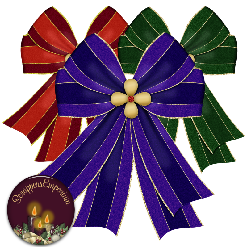 A se of three beautiful Christmas Bows edged with gold for you.