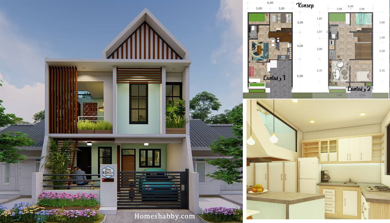 Desain Dan Denah Rumah Lantai 2 Dengan Ukuran 6 X 12 M Terdapat Musholla Keluarga Yang Elegan Homeshabbycom Design Home Plans