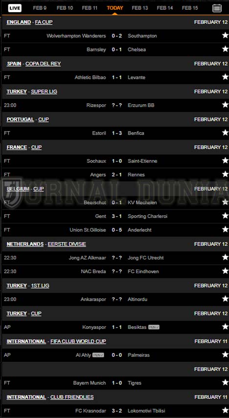 Hasil Pertandingan Sepakbola Tadi Malam