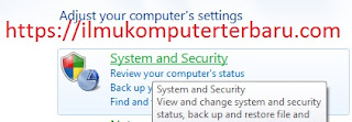 Memilih menu system and security di control panel