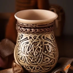 A large earthenware "Beaker" beaker, covered in "Celtic" knotwork