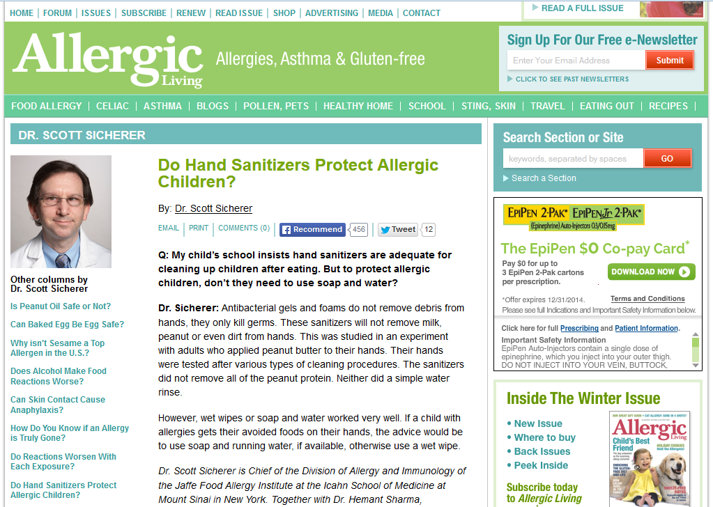 http://allergicliving.com/index.php/2013/09/03/do-hand-sanitizers-protect-allergic-children/