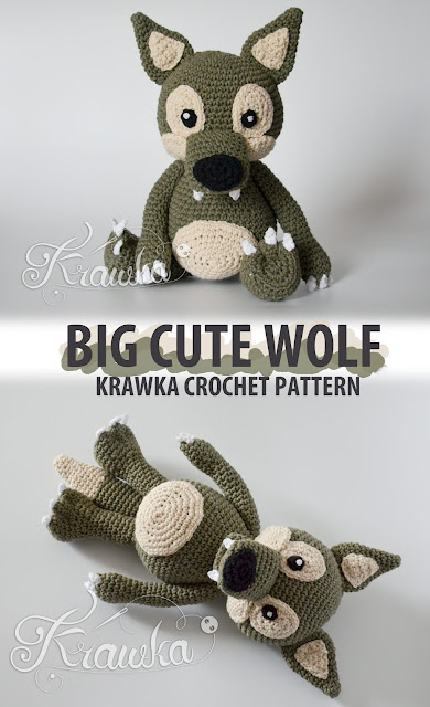 Krawka: Crochet pattern Big Cute wolf, slassic fairy tales pattern - Red riding hood, three little pigs - amigurumi pattern in PDF by Krawka