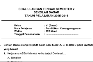 Download Soal UTS PKn Semester 2 Kelas 6 SD    