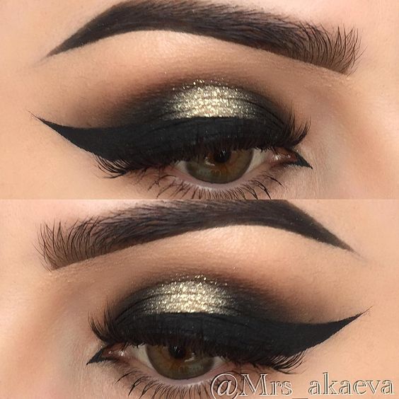 SOMBRA COM GLITTER DOURADO MAQUIAGEM