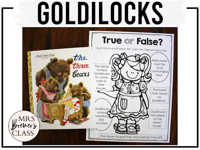 Goldilocks and the Three Bears Fairy Tales activities unit with literacy printables, reading companion activities, and lesson ideas for First Grade and Second Grade
