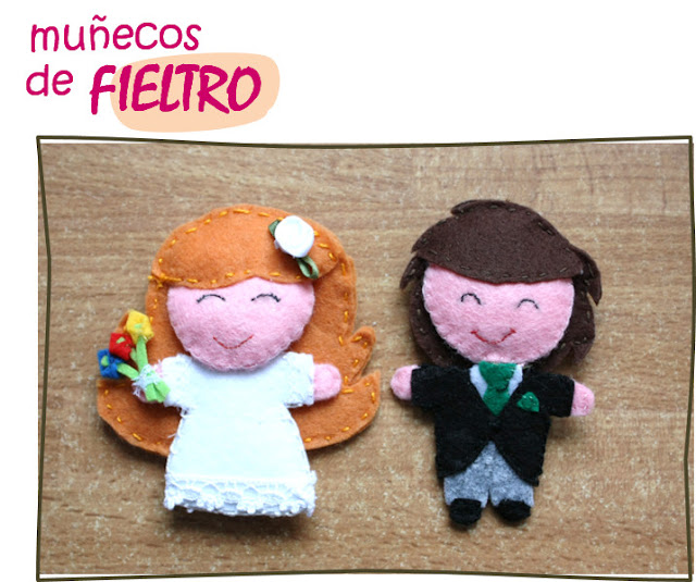 Muñecos de fieltro de novia y novio