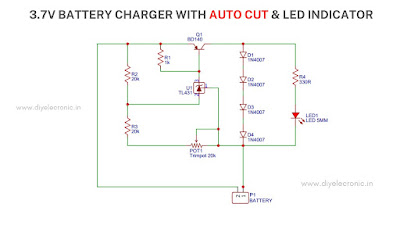 3.7V BATTERY CHARGER WITH AUTO CUT & LED INDICATOR