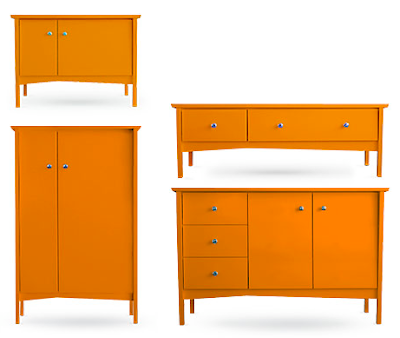 four orange storage pieces