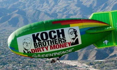 Greenpeace blimp protests Koch-funded rally