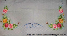 pintura em tecido toalha de mesa rosas