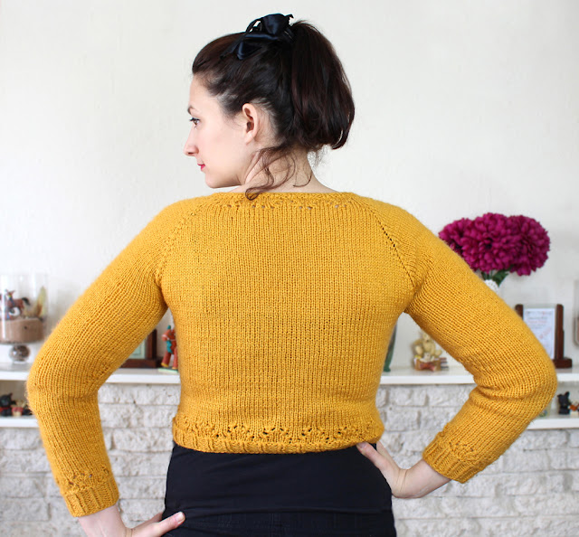 The Butterfly Balcony - Mustard Miette Cardigan - Wendy Back View angled
