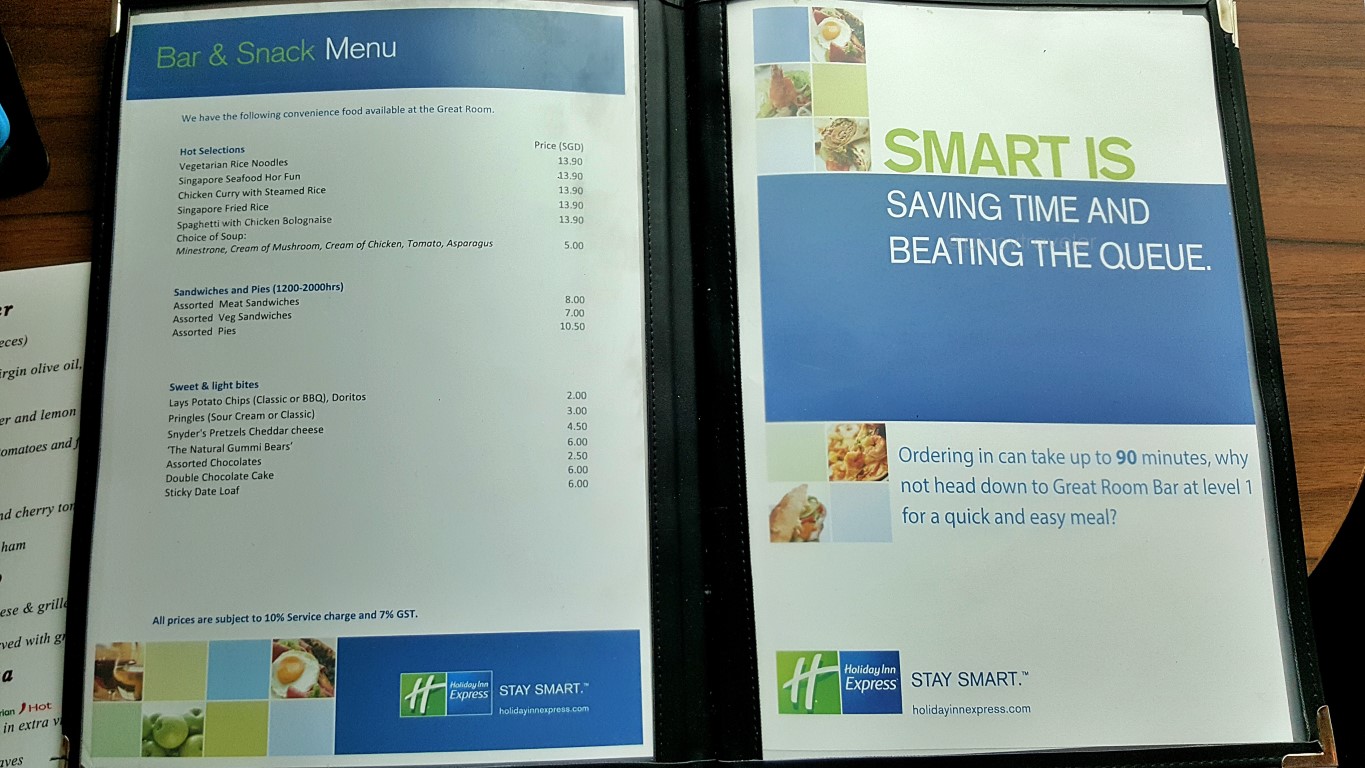 the Great Room Menu at Holiday Inn Express (HIE) Singapore Clarke Quay