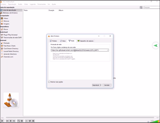 VLC endereço transmissão em rede