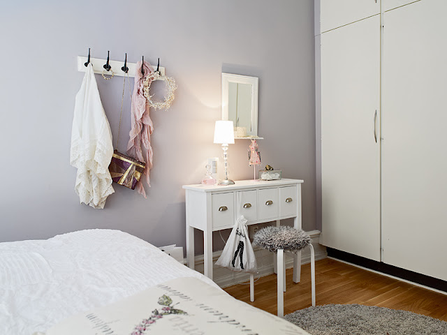 Feminin Bedroom And Kitchen In Swedish Apartment