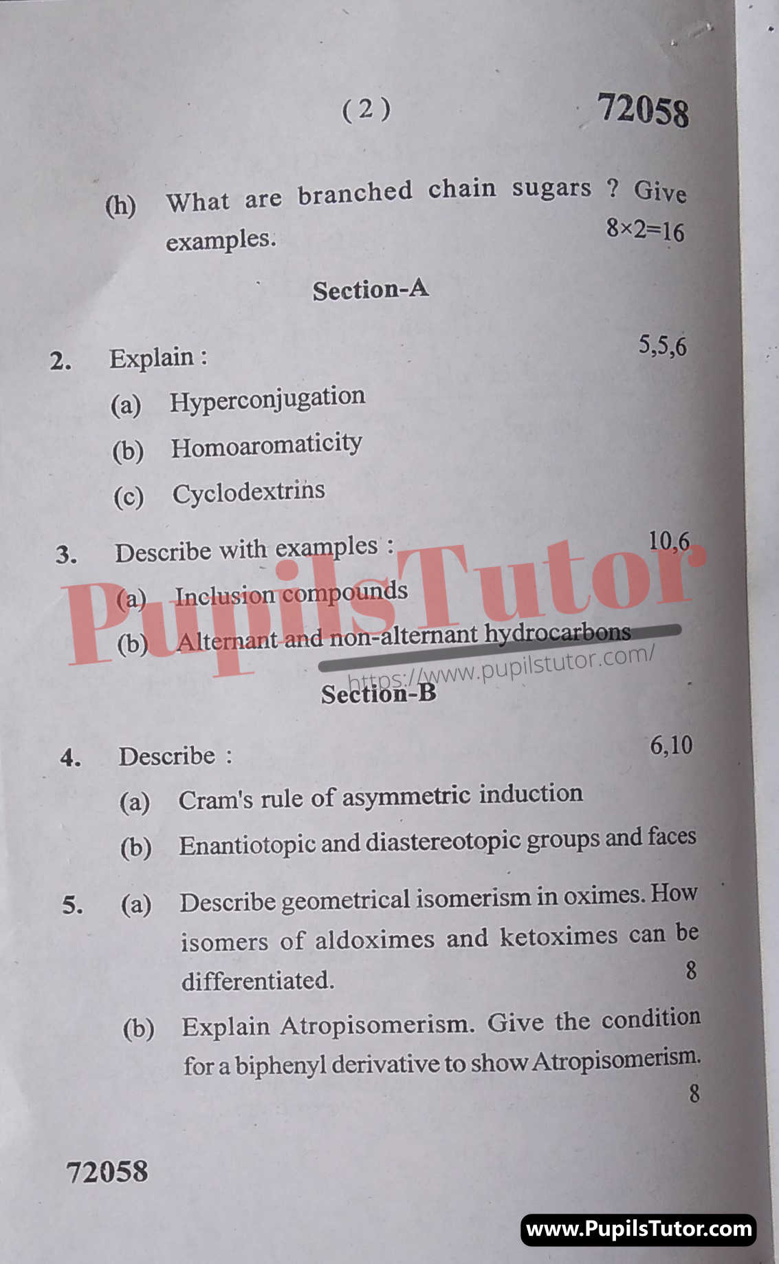 M.D. University M.Sc. [Chemistry] Organic Chemistry-I First Semester Important Question Answer And Solution - www.pupilstutor.com (Paper Page Number 2)